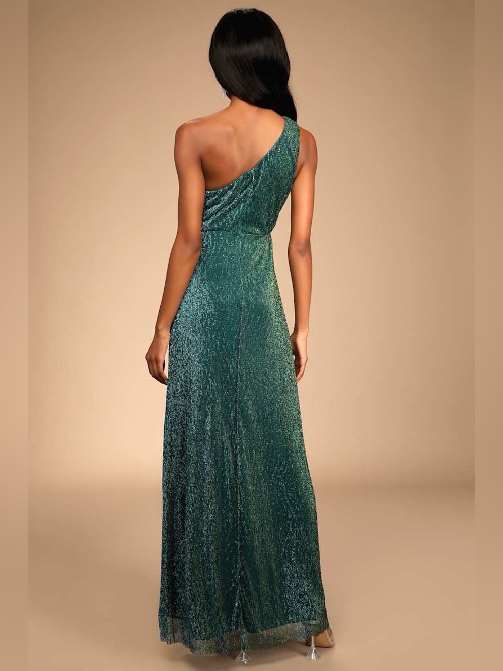 Lulus Glamorous Glitz Shiny Teal Green One-Shoulder Maxi Dress Sz Large Long - Picture 3 of 13